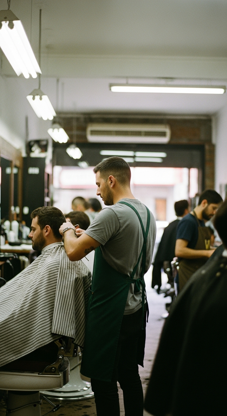 Barbería llena y tranquila